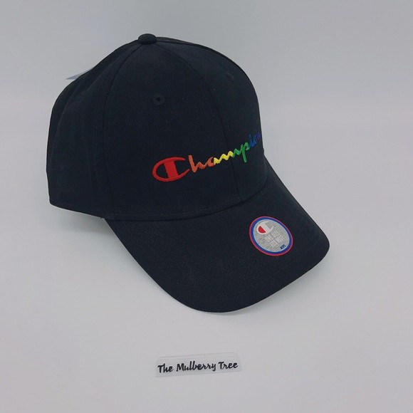 Champion Black Rainbow Script Logo Pride Hat NWT - Picture 1 of 9